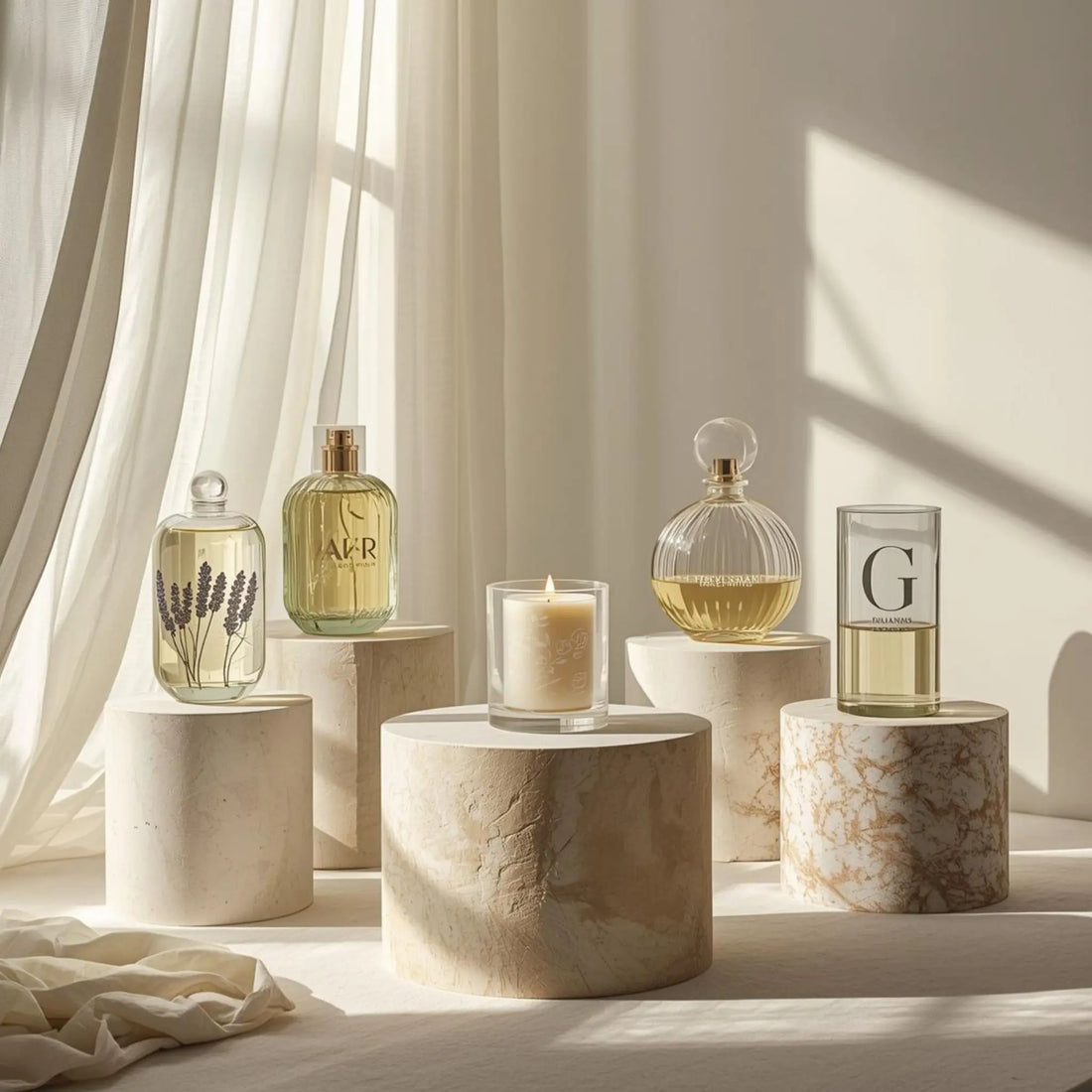 Diptyque, Dr. Vranjes, Byredo gibi dünyanın en iyi lüks ev kokusu markalarını ve modern niş alternatif Odrius'u simgeleyen sanatsal ve minimalist enstalasyon.