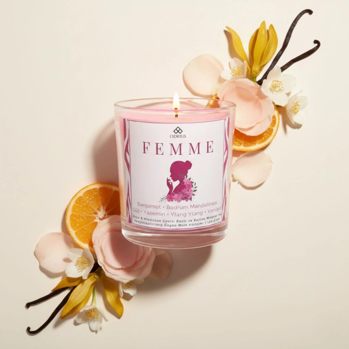 FEMME | Gül ve Yasemin Kokulu Mum - Soya Blend