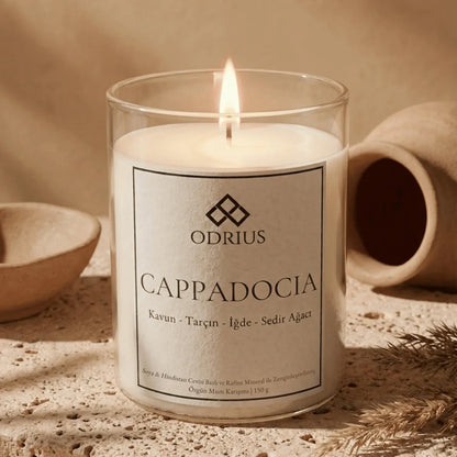 CAPPADOCIA igde tarcin kokulu mum - el yapimi soya blend 150g - ODRIUS Kapadokya koleksiyonu