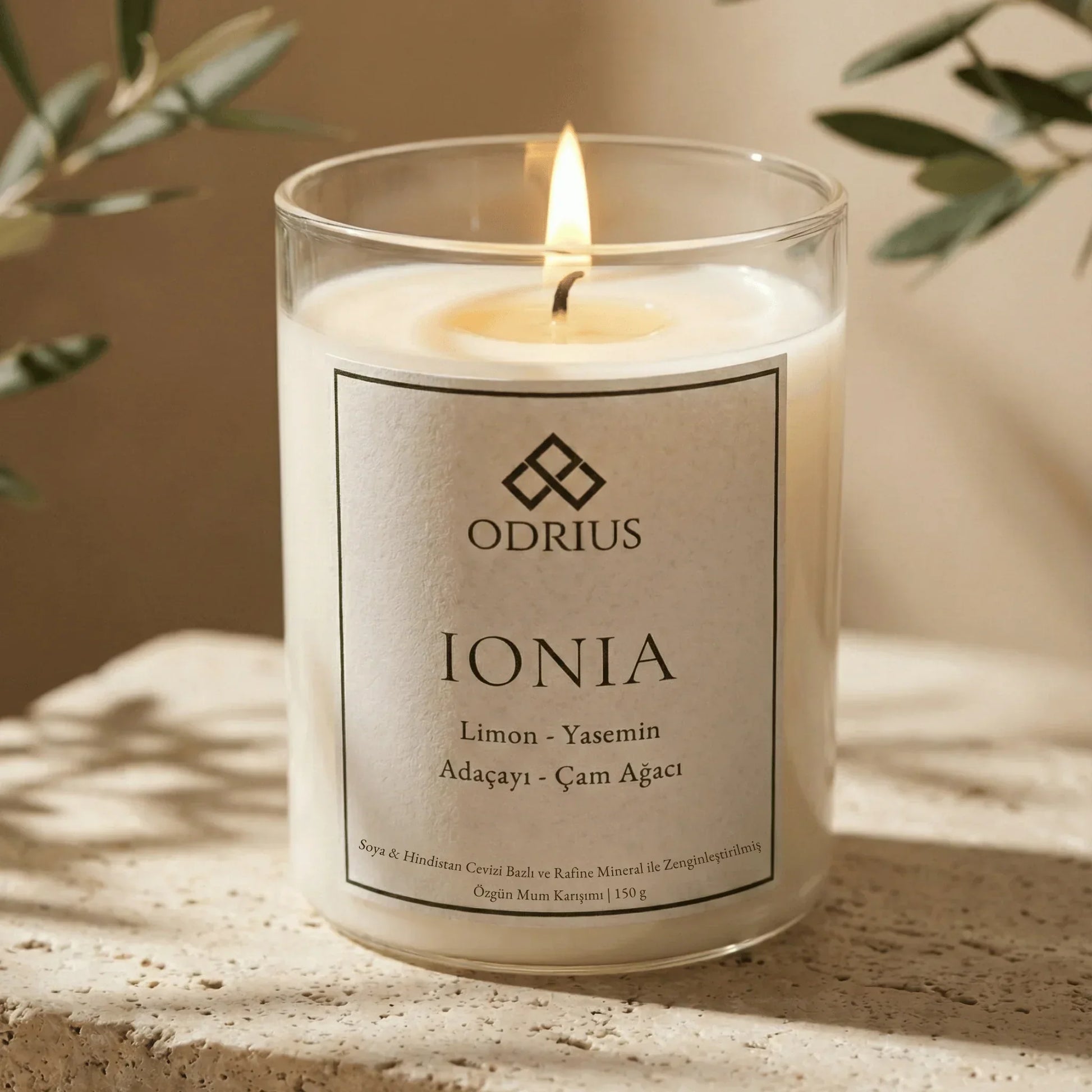 IONIA limon adacayi kokulu mum - el yapimi soya blend 150g - ODRIUS Ege koleksiyonu