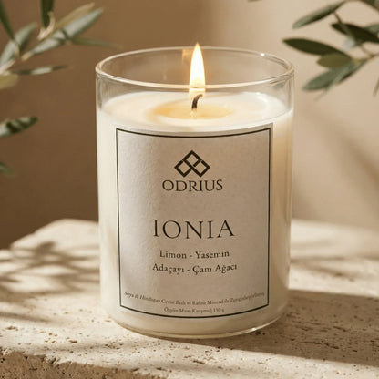 IONIA limon adacayi kokulu mum - el yapimi soya blend 150g - ODRIUS Ege koleksiyonu