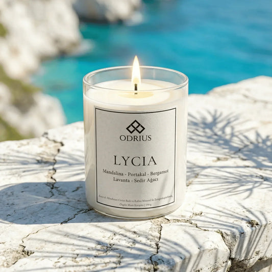 LYCIA mandalina lavanta kokulu mum - el yapimi soya blend 150g - ODRIUS Akdeniz koleksiyonu