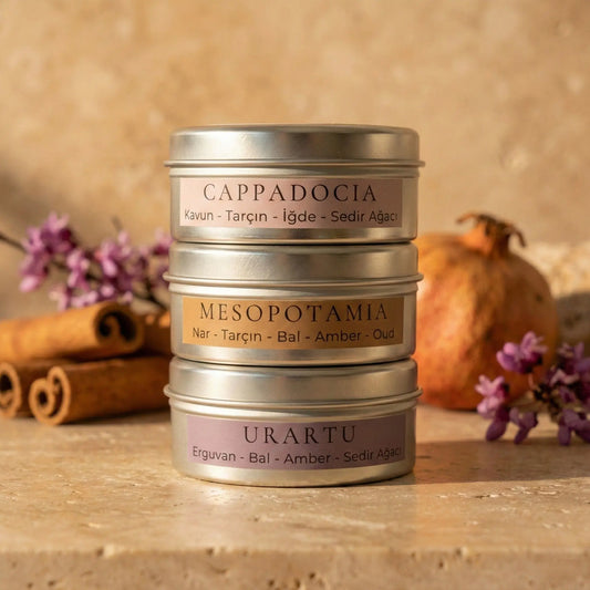 Anadolu'nun mistik ruhunu yansıtan nar, iğde ve amber notalı Odrius Sıcak Miras üçlü buhurdanlık koku barı seti