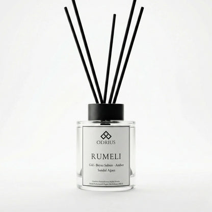 Gül, beyaz sabun ve sandal ağacı notalı Odrius Rumeli sofistike çubuklu oda kokusu